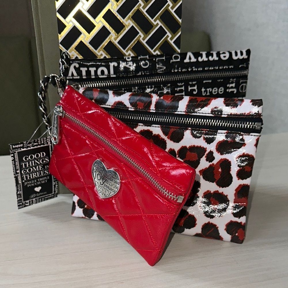 Brighton Red Animal Christmas Print Jingle Triple Pouch Travel Cosmetic Set